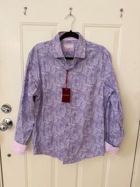 NWT Consequence Men’s Lavender Paisley Print Button Down Shirt Size Medium